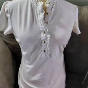 Charter Club White Ruffled Button-Down Shirt